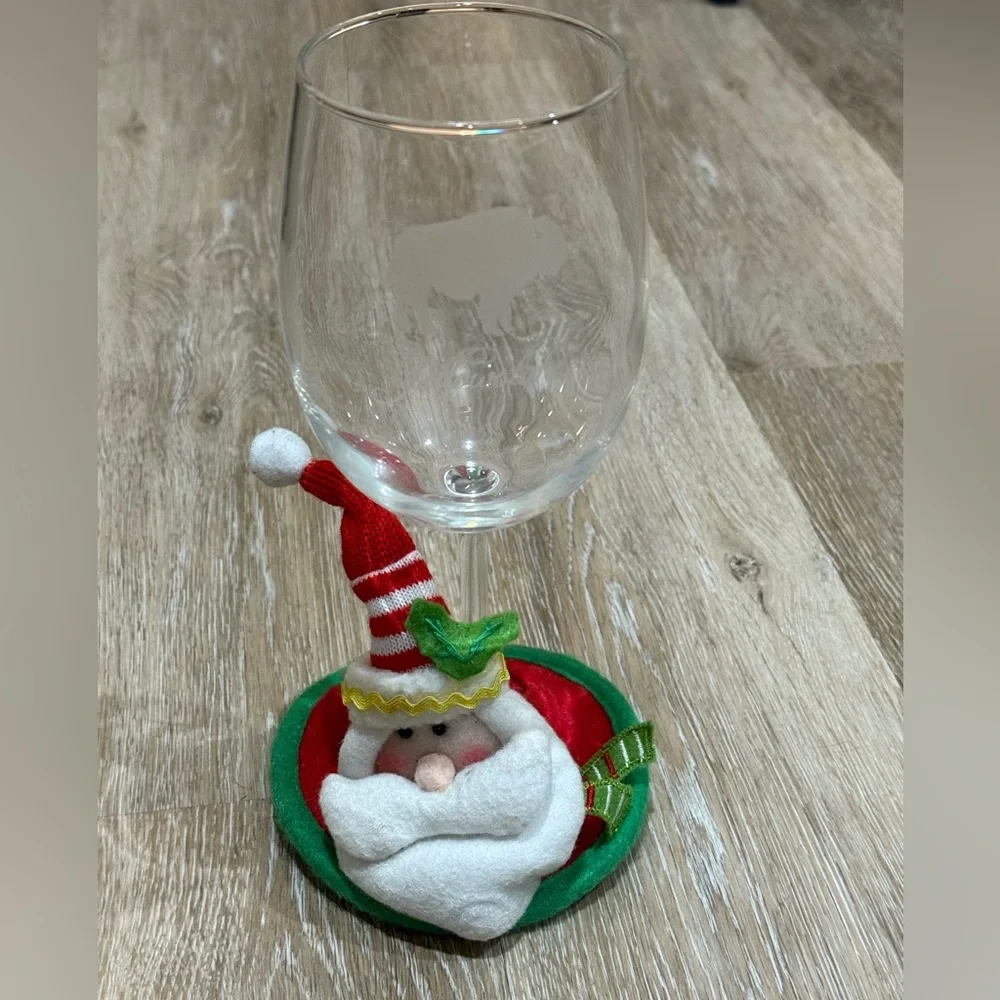 Vintage Pier 1 Cloth Santa Penguin Wine Glass Base Coasters 2pc Set